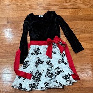 Rare Editions Black Velvet Dress with Red Accents